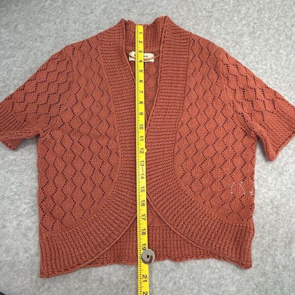 SONOMA S Crop Sweater Rust Orange Cotton Open Front Cardigan Short Sleeve - Picture 7 of 7